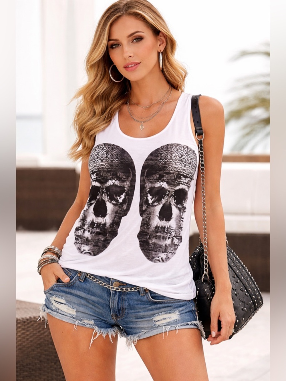 White Skull Graphic Tank Top | Edgy Street Style Sleeveless